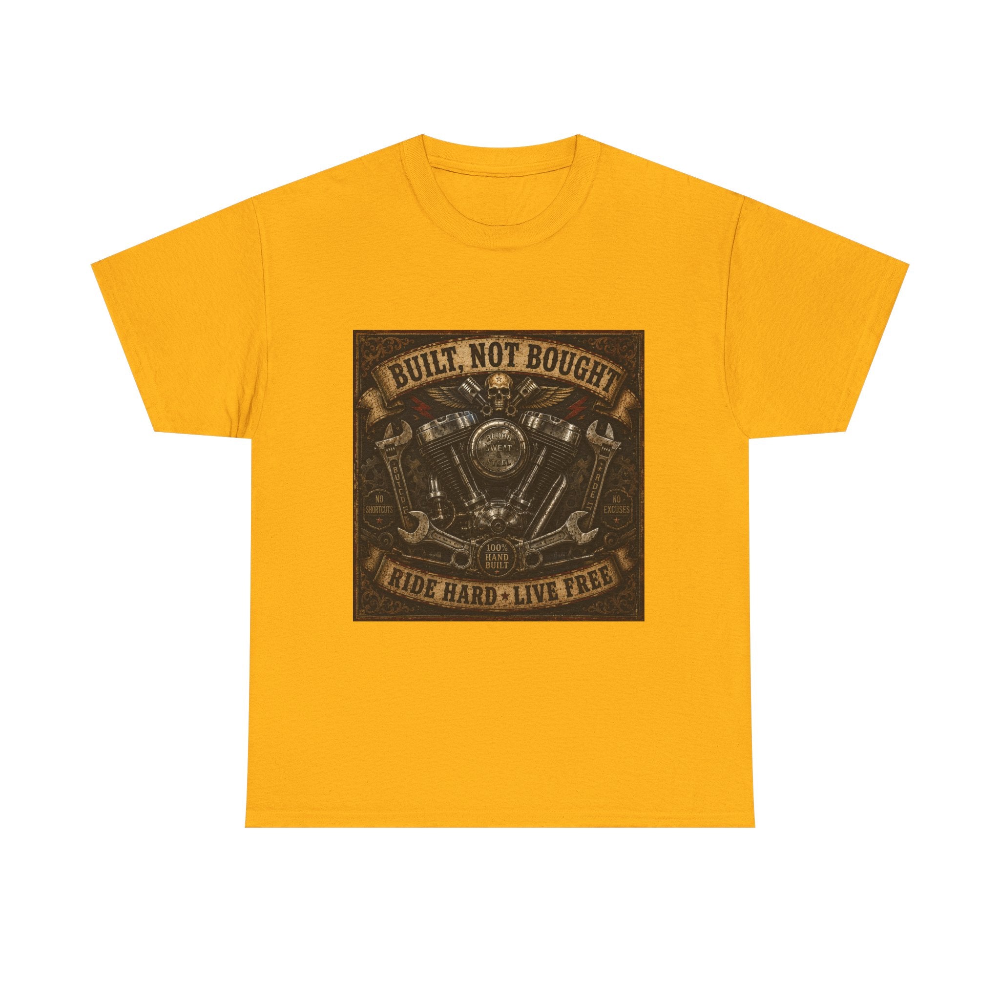 Built Not Bought Motorcycle Tee — Vintage 'Ride Hard, Live Free' Biker Shirt