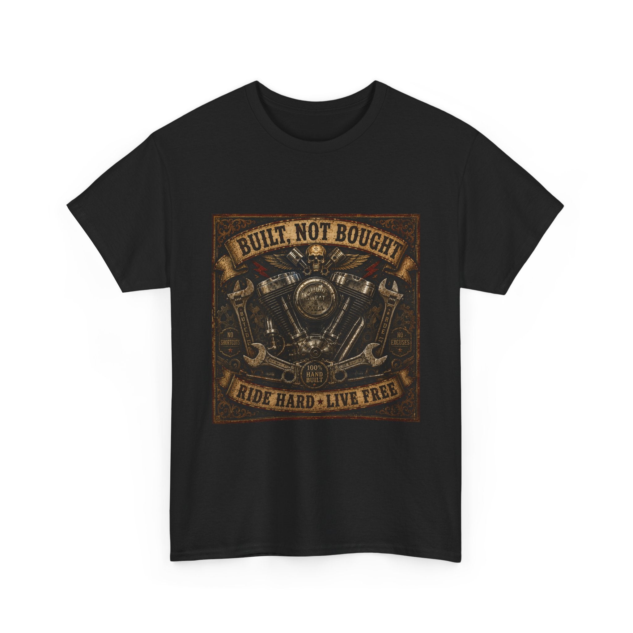 Built Not Bought Motorcycle Tee — Vintage 'Ride Hard, Live Free' Biker Shirt