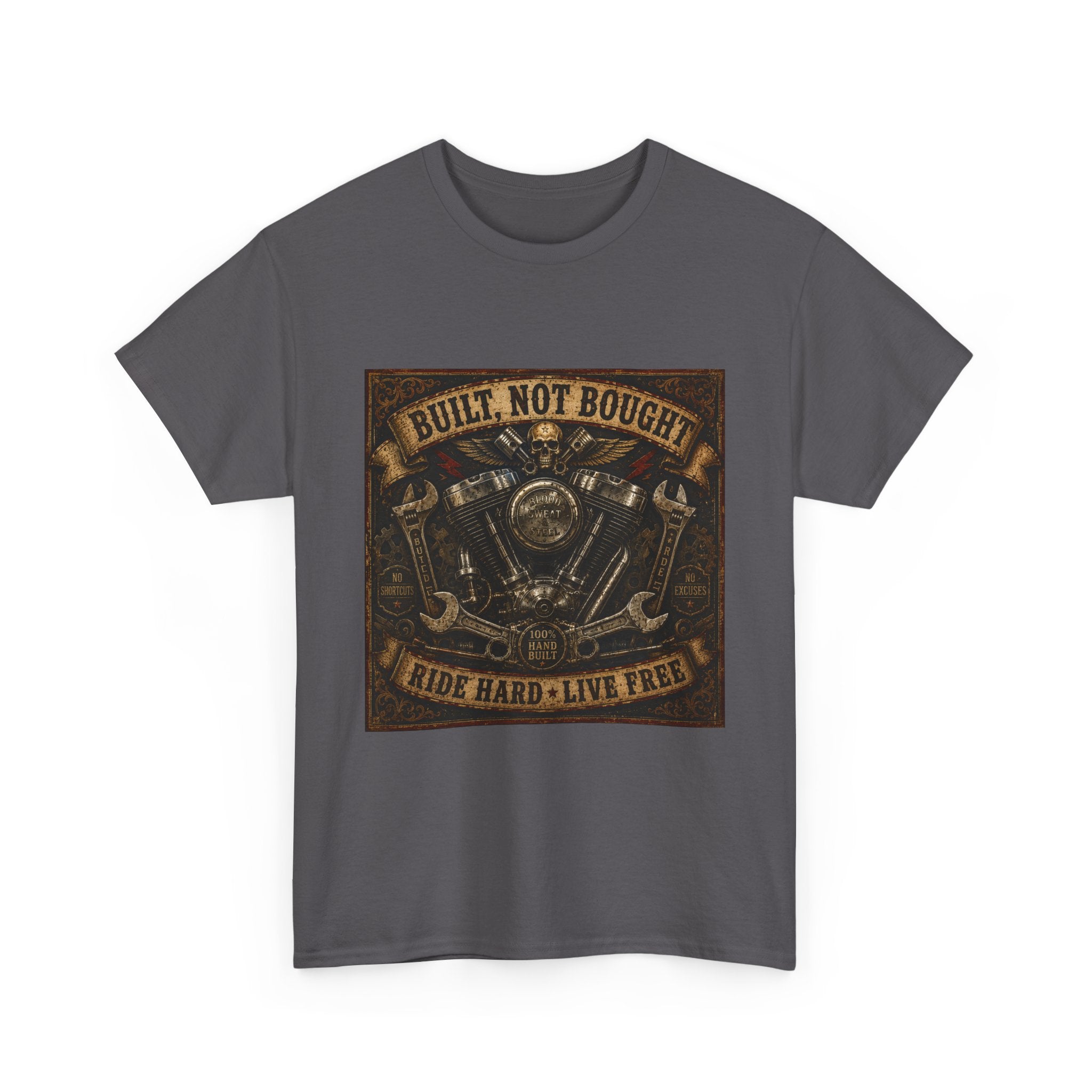 Built Not Bought Motorcycle Tee — Vintage 'Ride Hard, Live Free' Biker Shirt