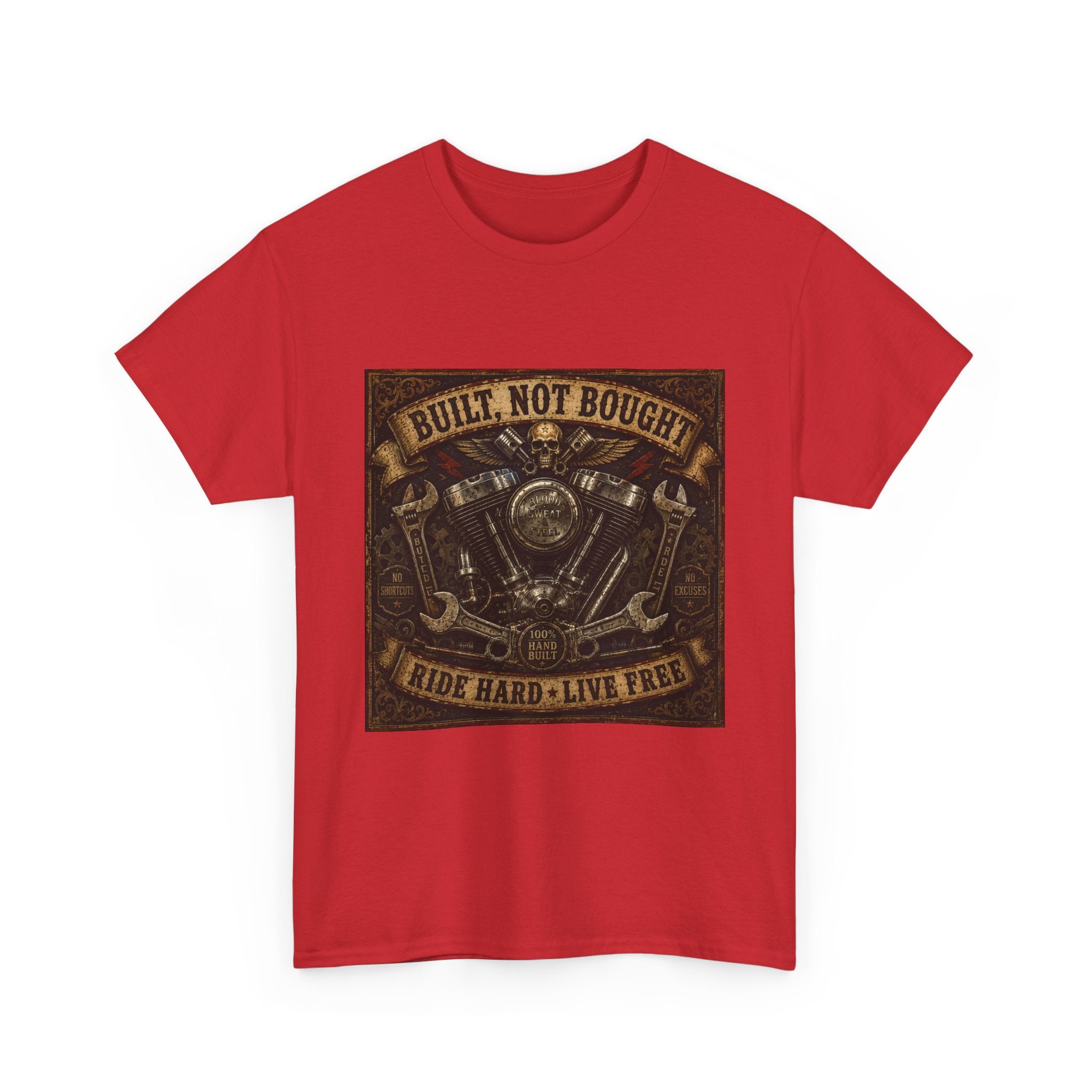 Built Not Bought Motorcycle Tee — Vintage 'Ride Hard, Live Free' Biker Shirt