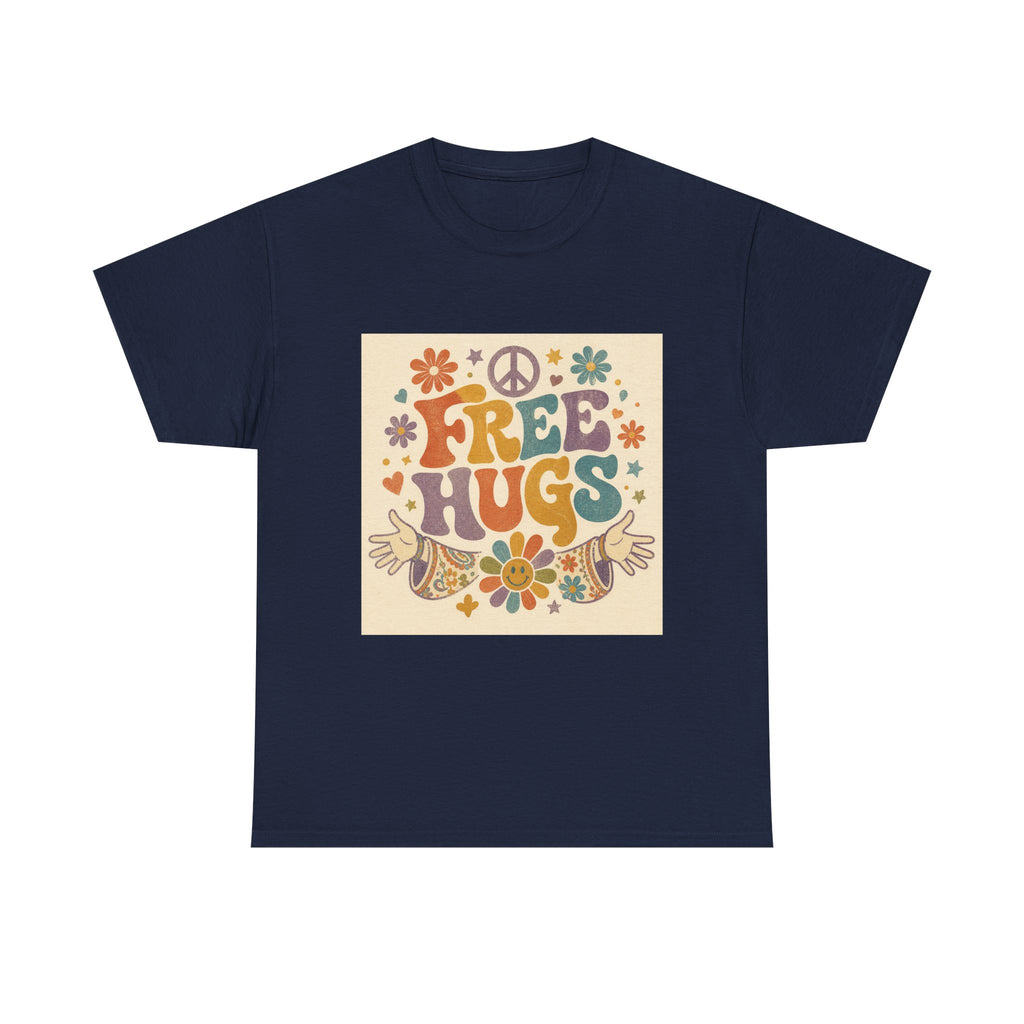 Free Hugs Tee — Retro 70s Floral Peace T-Shirt