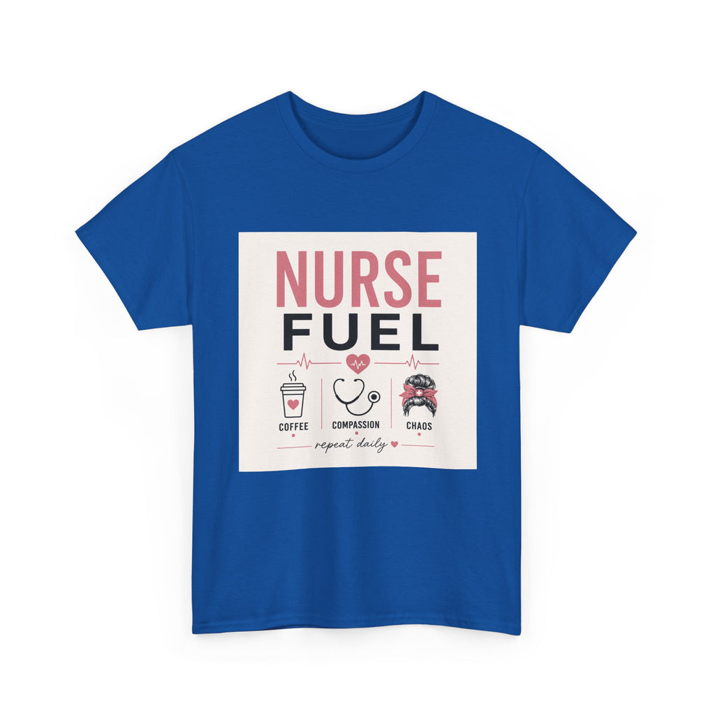 Nurse Fuel T-Shirt — Coffee, Stethoscope & Chaos Graphic Tee for Nurses