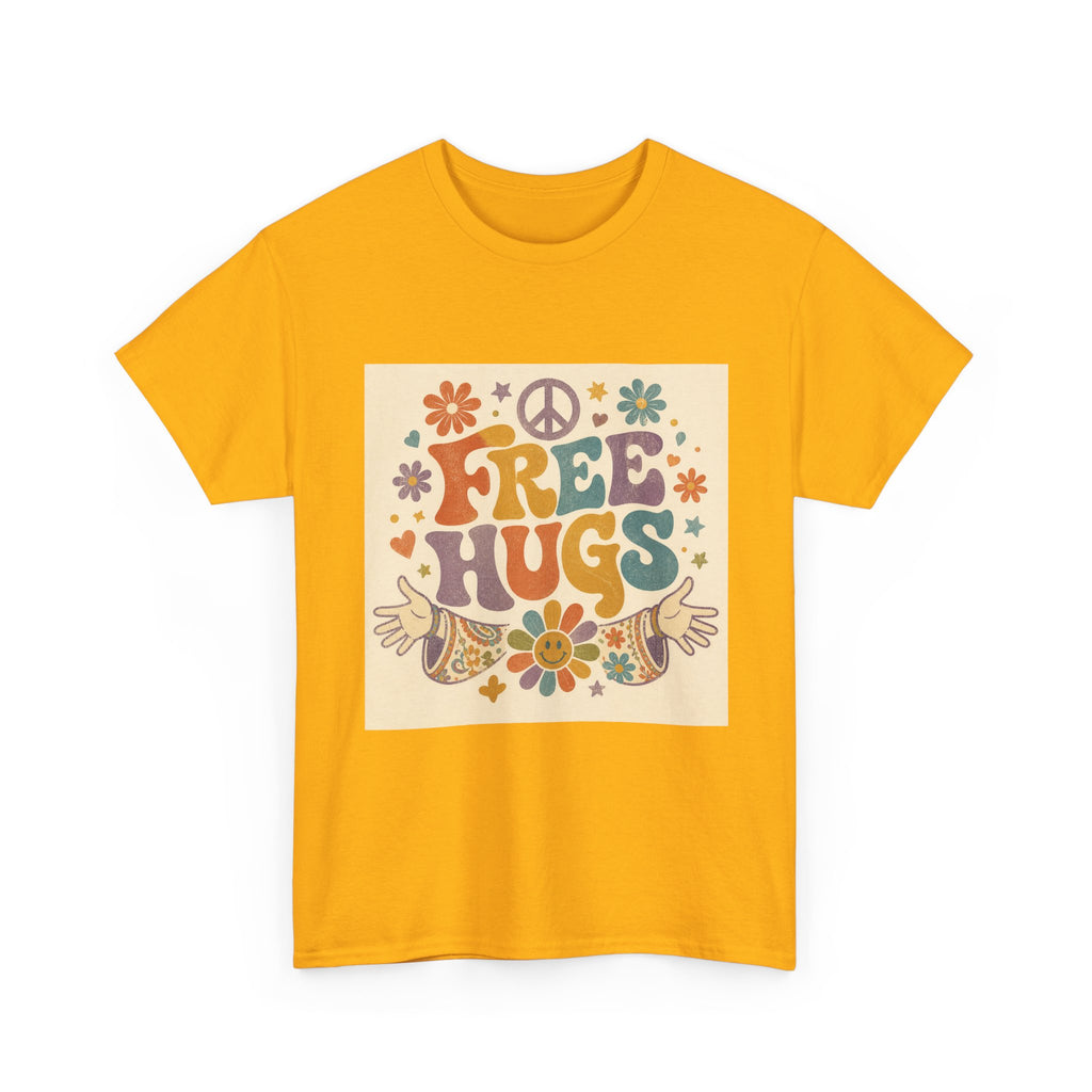 Free Hugs Tee — Retro 70s Floral Peace T-Shirt