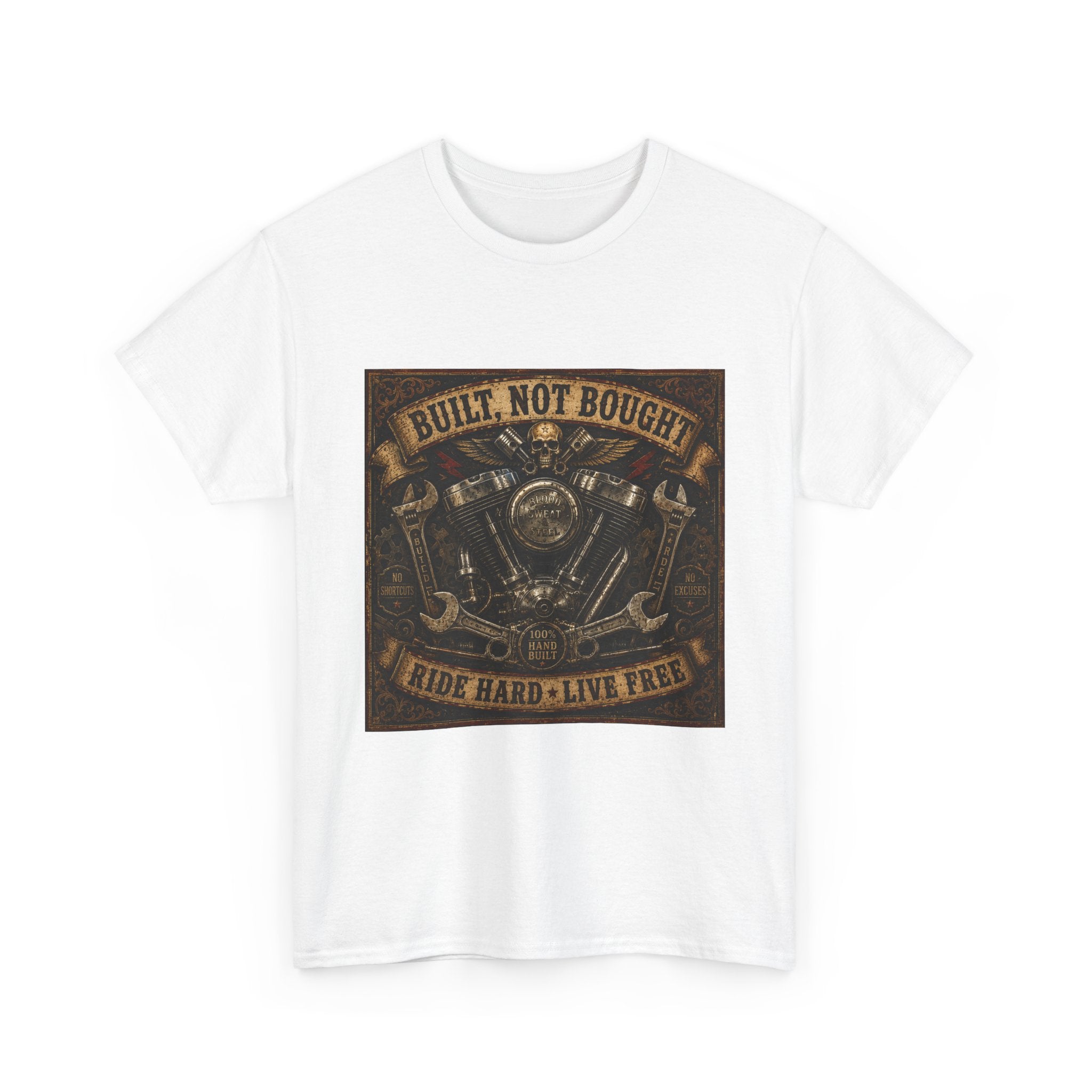 Built Not Bought Motorcycle Tee — Vintage 'Ride Hard, Live Free' Biker Shirt