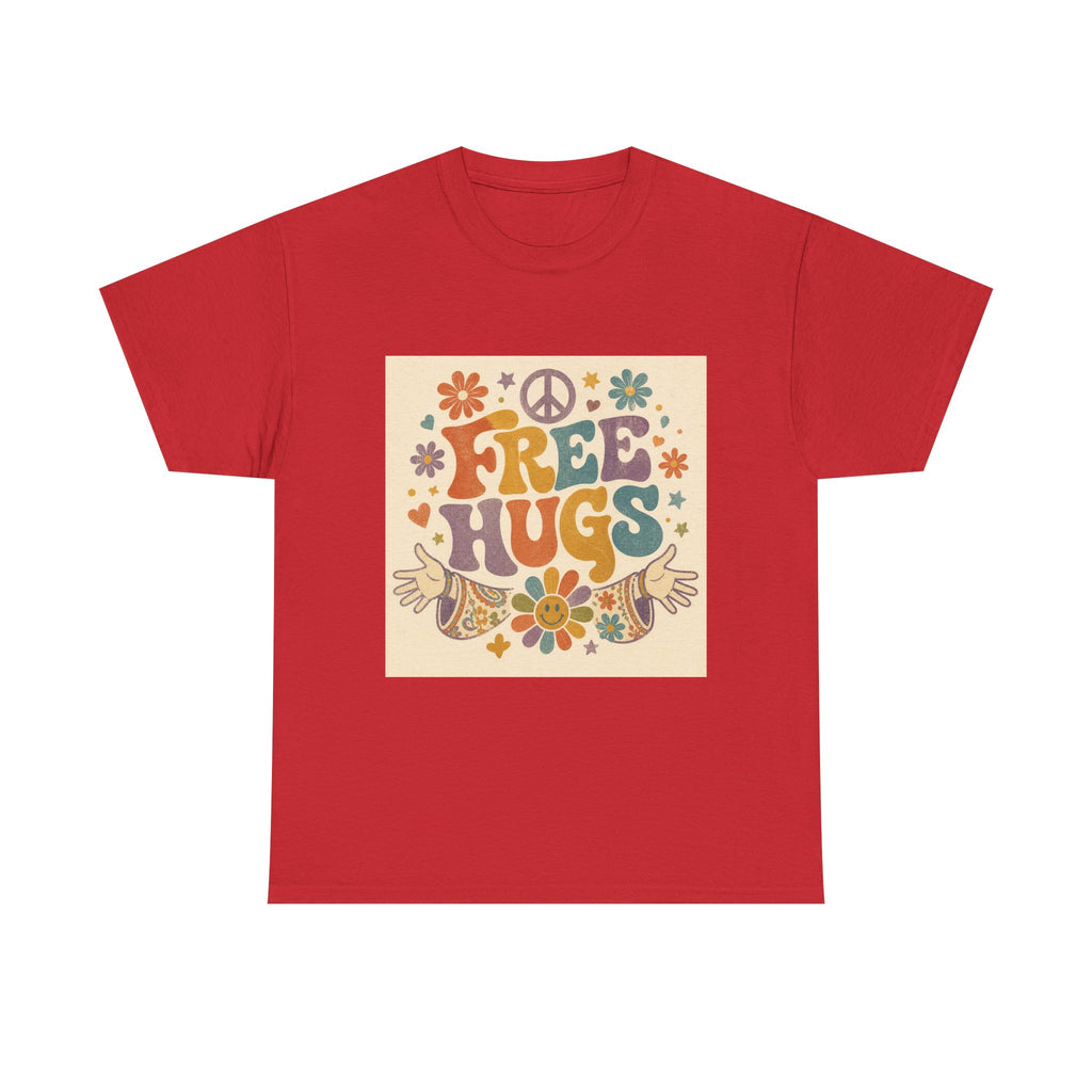Free Hugs Tee — Retro 70s Floral Peace T-Shirt