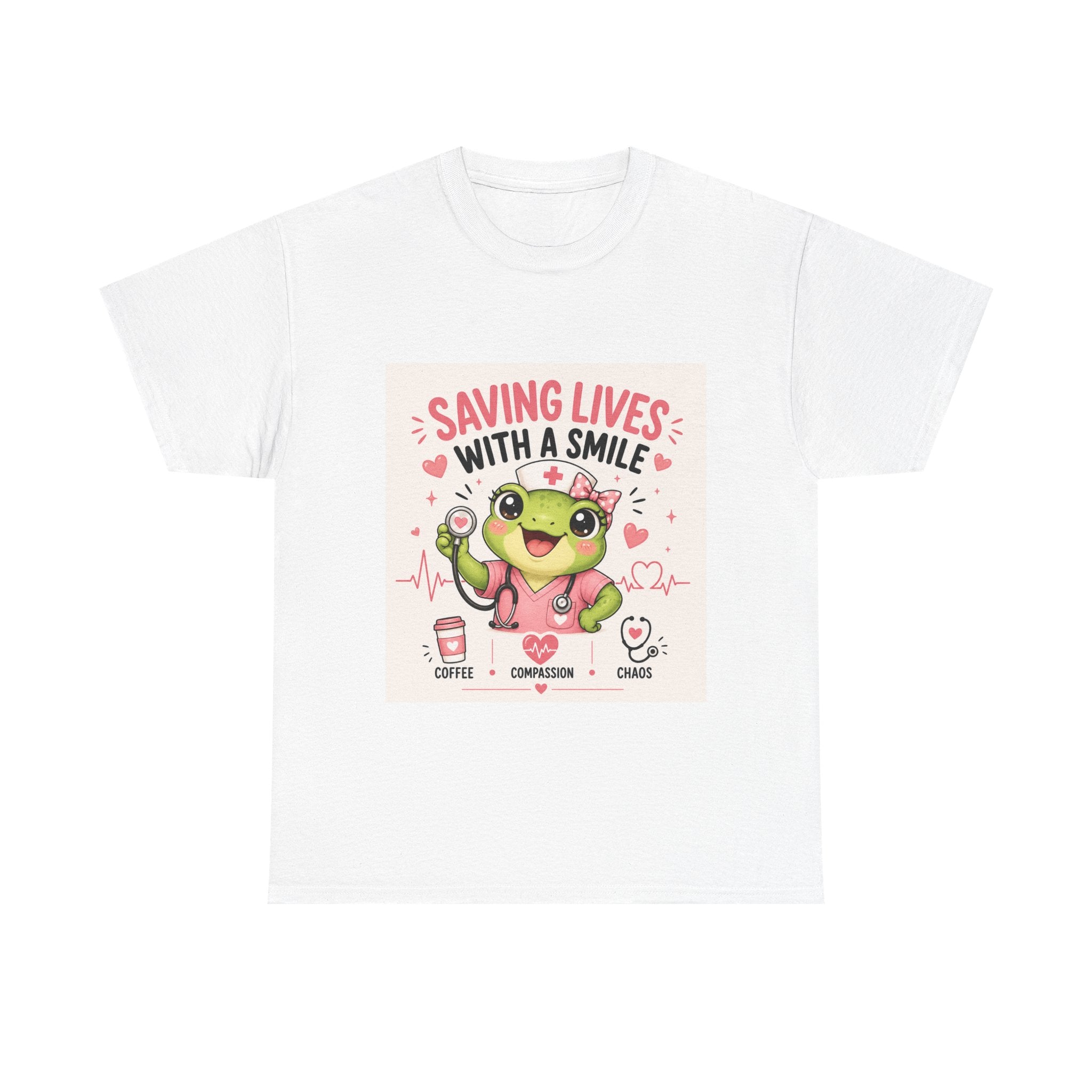 Saving Lives With a Smile Nurse T-Shirt — Cute Frog EMT Medical Tee