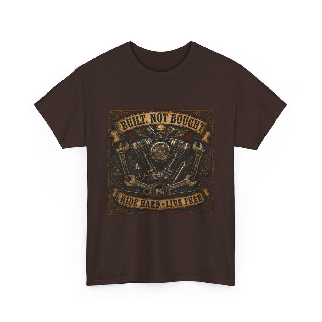 Built Not Bought Motorcycle Tee — Vintage 'Ride Hard, Live Free' Biker Shirt