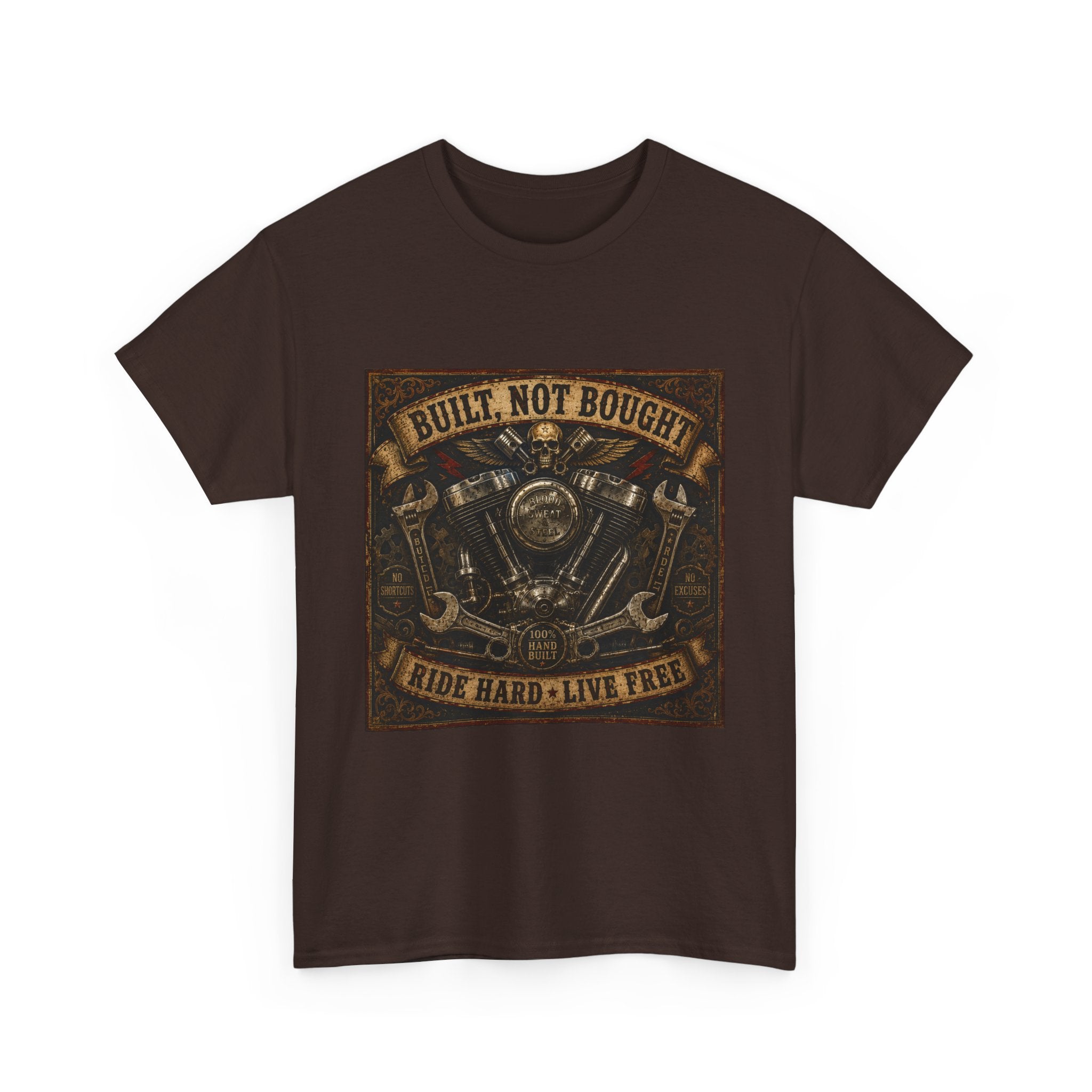 Built Not Bought Motorcycle Tee — Vintage 'Ride Hard, Live Free' Biker Shirt