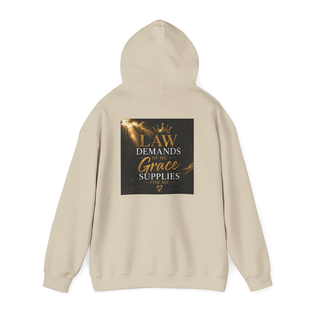 Hoodie — "Law Demands, Grace Supplies" Inspirational Christian Pullover