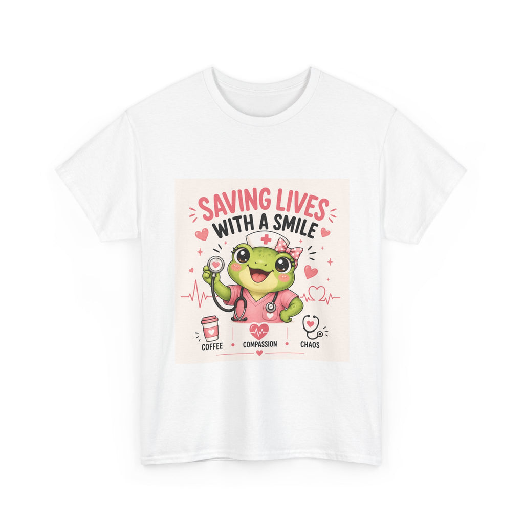 Saving Lives With a Smile Nurse T-Shirt — Cute Frog EMT Medical Tee