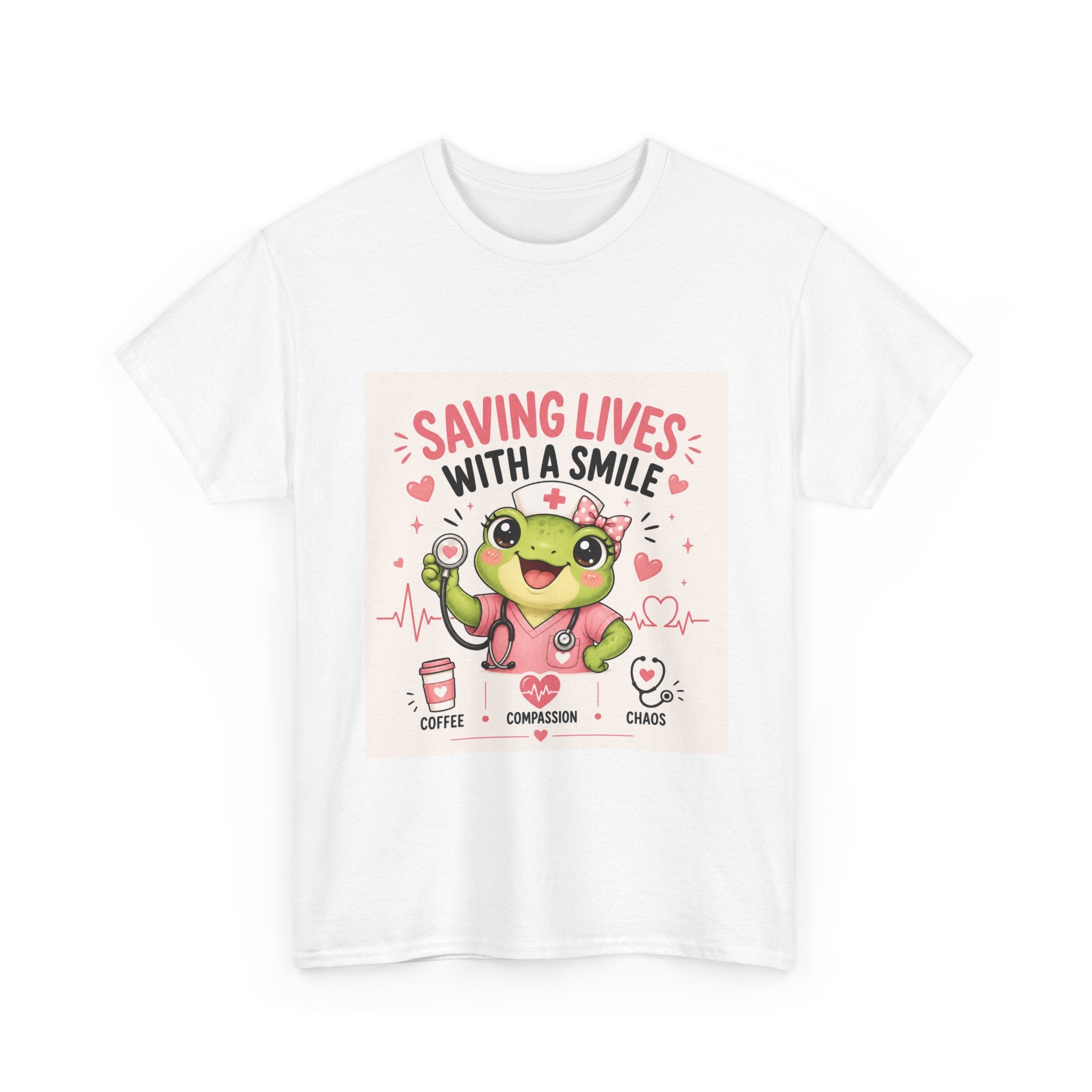 Saving Lives With a Smile Nurse T-Shirt — Cute Frog EMT Medical Tee