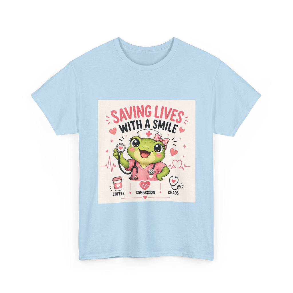 Saving Lives With a Smile Nurse T-Shirt — Cute Frog EMT Medical Tee
