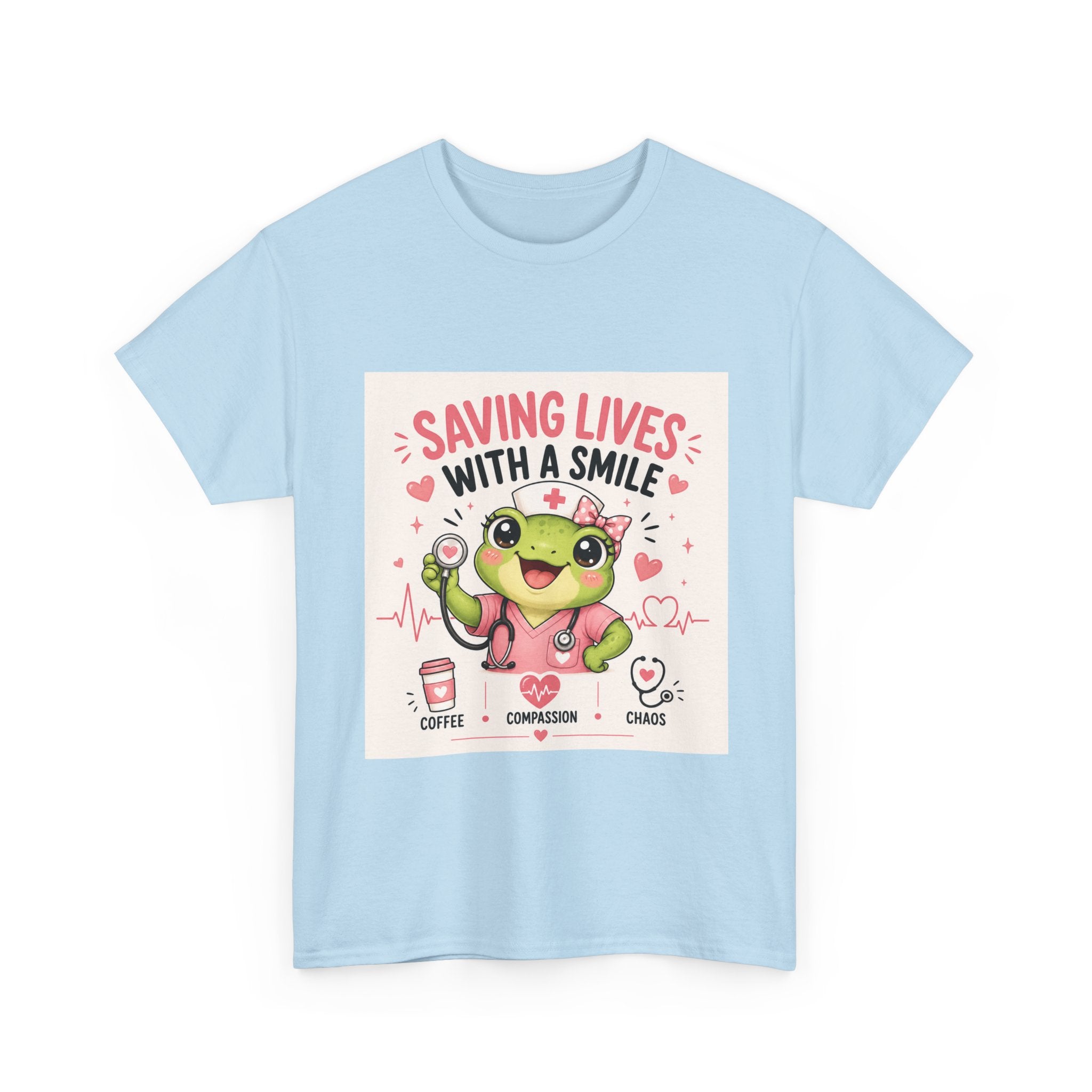 Saving Lives With a Smile Nurse T-Shirt — Cute Frog EMT Medical Tee