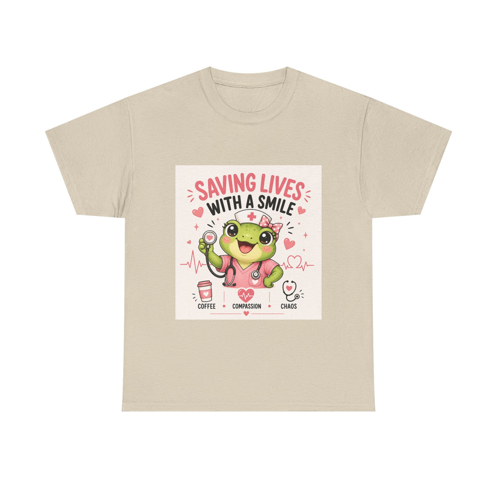Saving Lives With a Smile Nurse T-Shirt — Cute Frog EMT Medical Tee