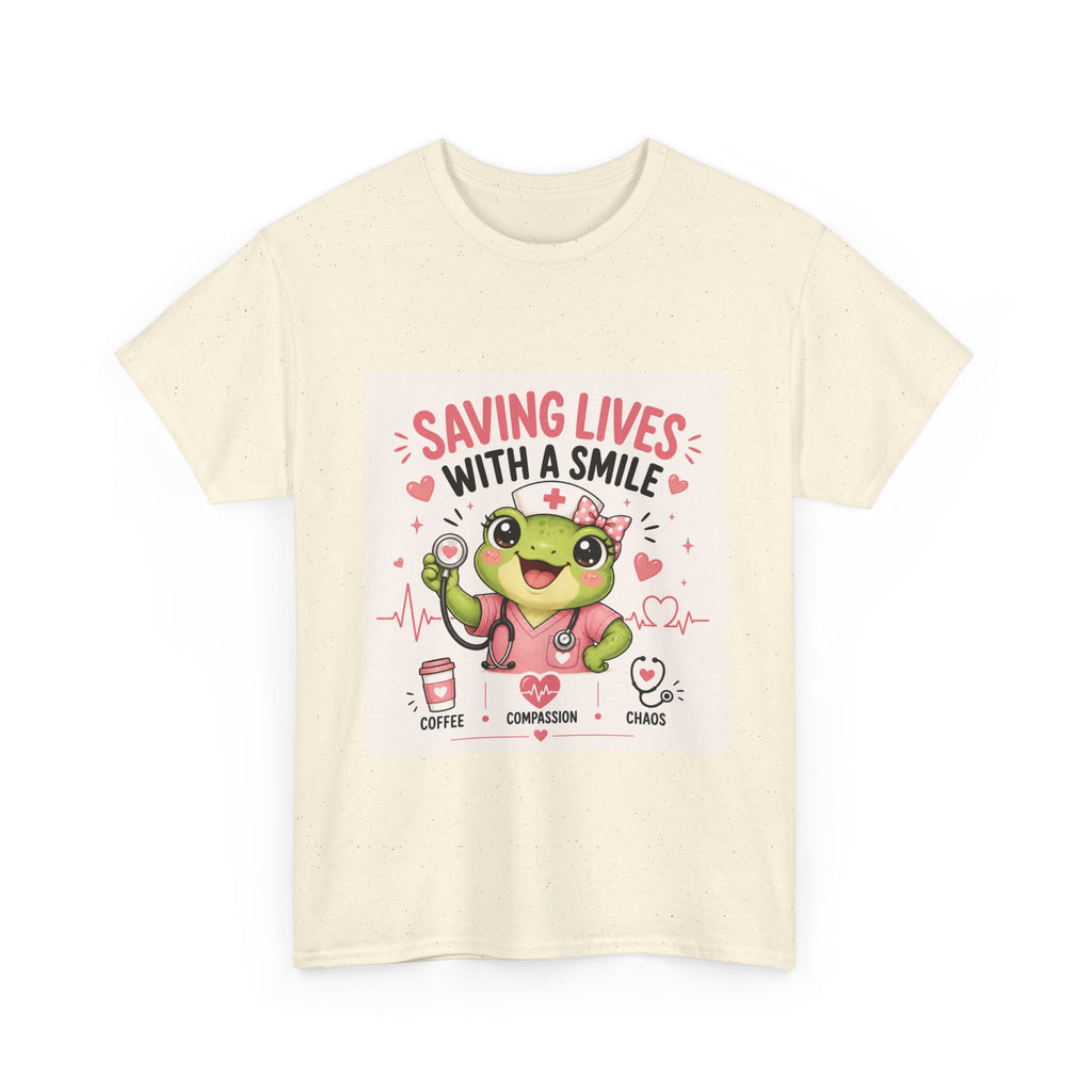 Saving Lives With a Smile Nurse T-Shirt — Cute Frog EMT Medical Tee