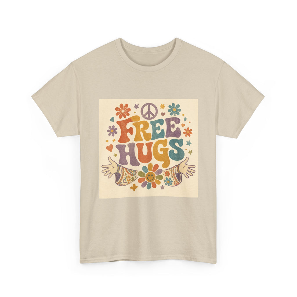 Free Hugs Tee — Retro 70s Floral Peace T-Shirt