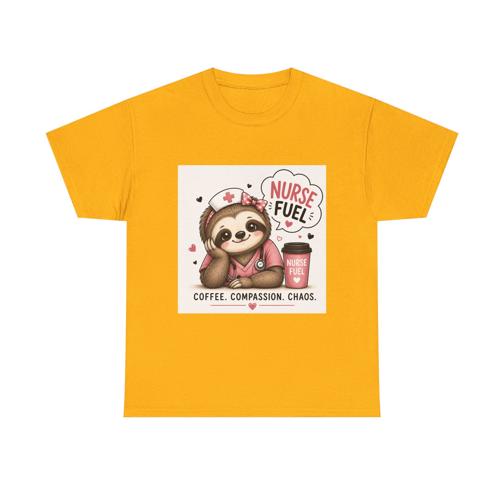 Nurse Fuel Sloth T‑Shirt — Coffee, Compassion, Chaos Cute Nursing Tee