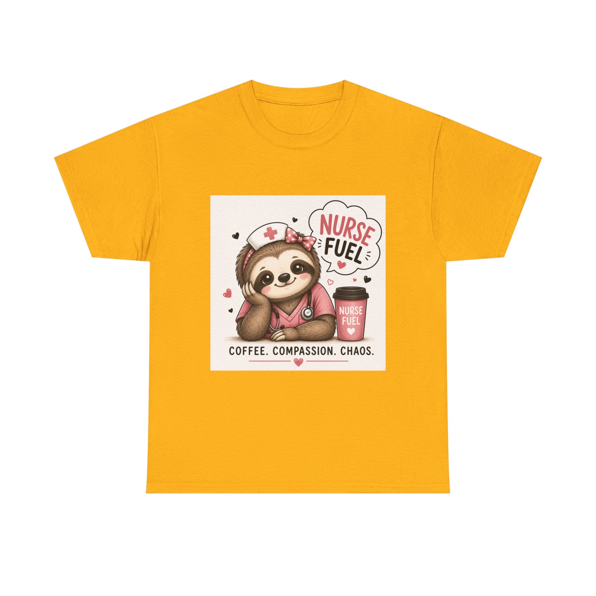 Nurse Fuel Sloth T‑Shirt — Coffee, Compassion, Chaos Cute Nursing Tee