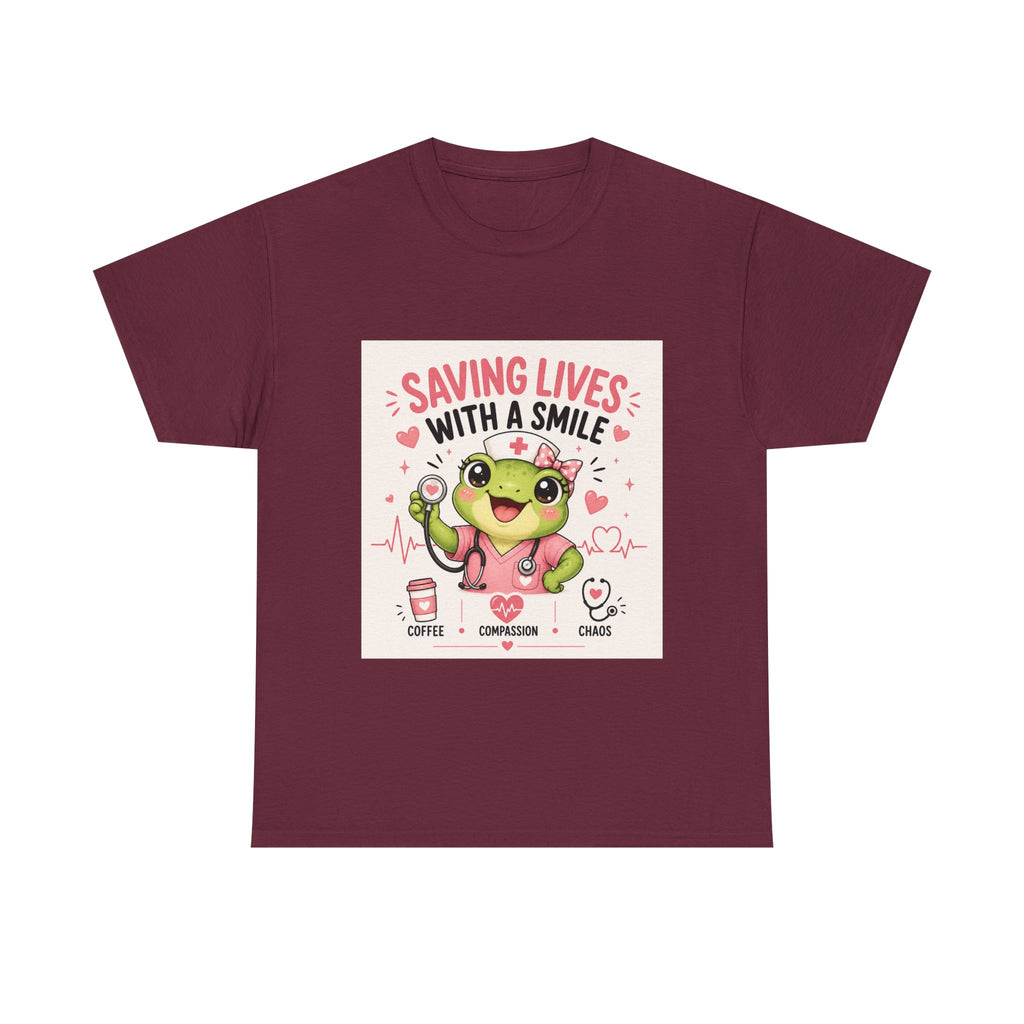 Saving Lives With a Smile Nurse T-Shirt — Cute Frog EMT Medical Tee