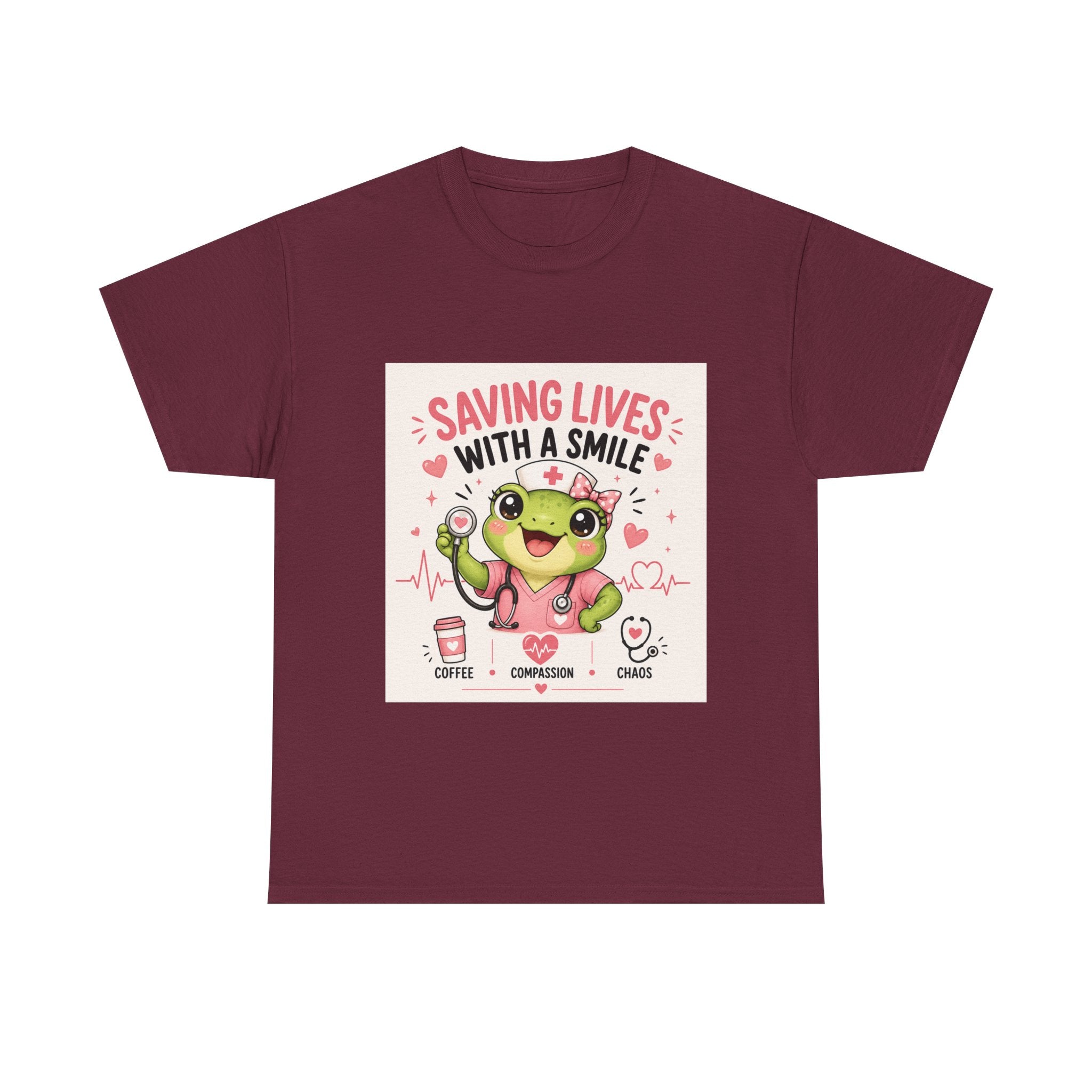 Saving Lives With a Smile Nurse T-Shirt — Cute Frog EMT Medical Tee