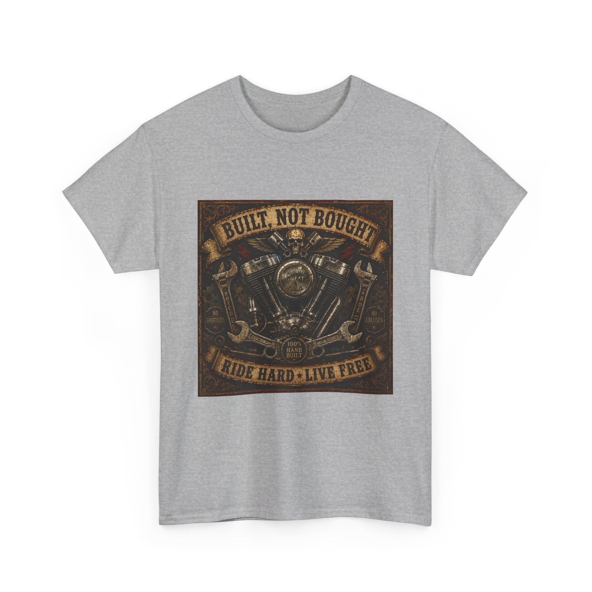 Built Not Bought Motorcycle Tee — Vintage 'Ride Hard, Live Free' Biker Shirt