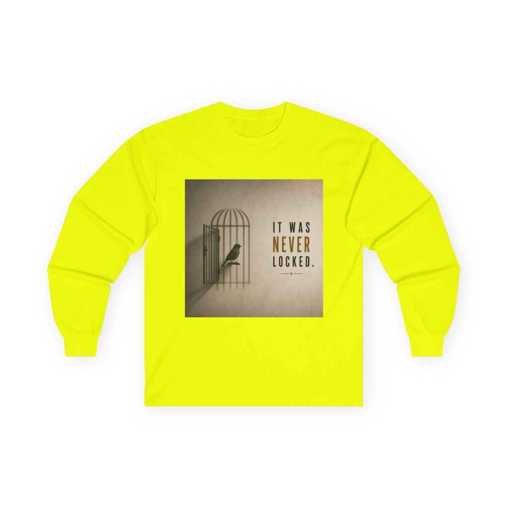 Long Sleeve Tee — "It Was Never Locked" Bird Cage Freedom Graphic