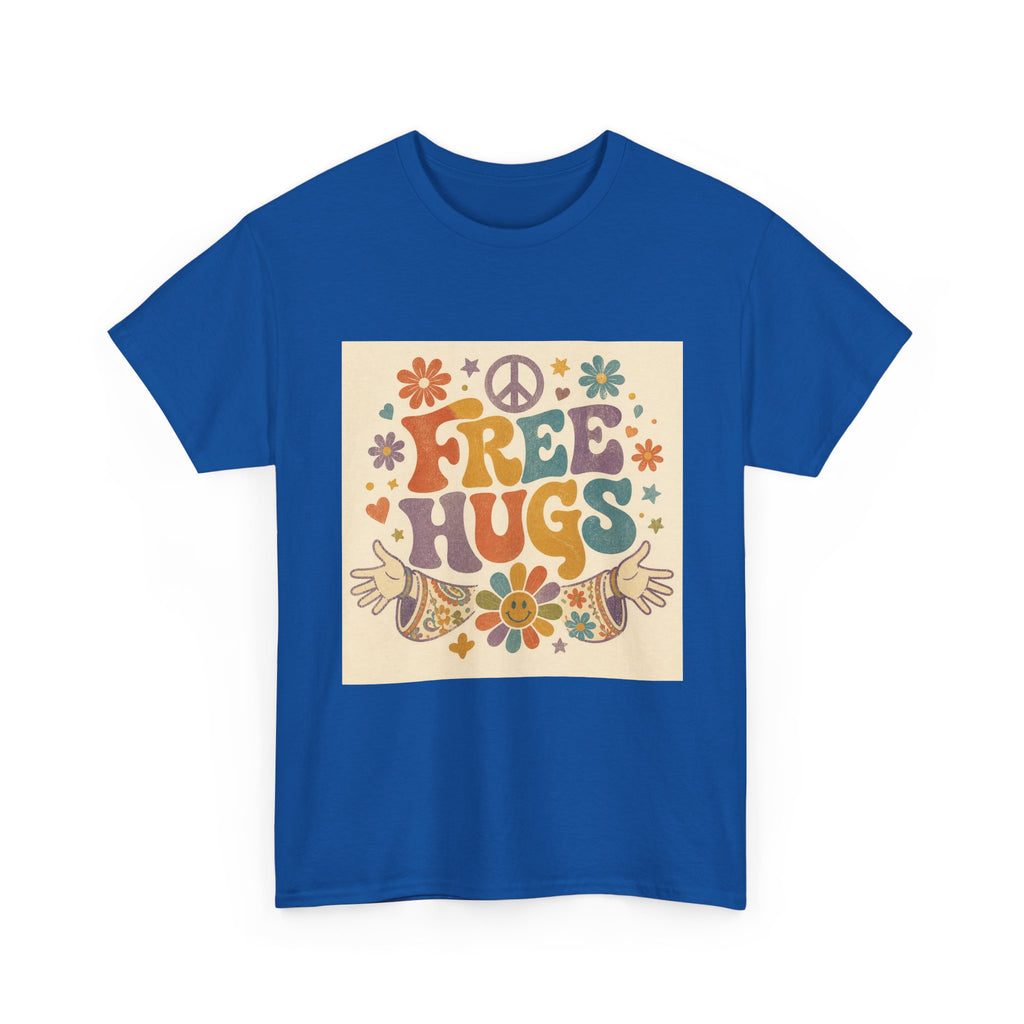 Free Hugs Tee — Retro 70s Floral Peace T-Shirt