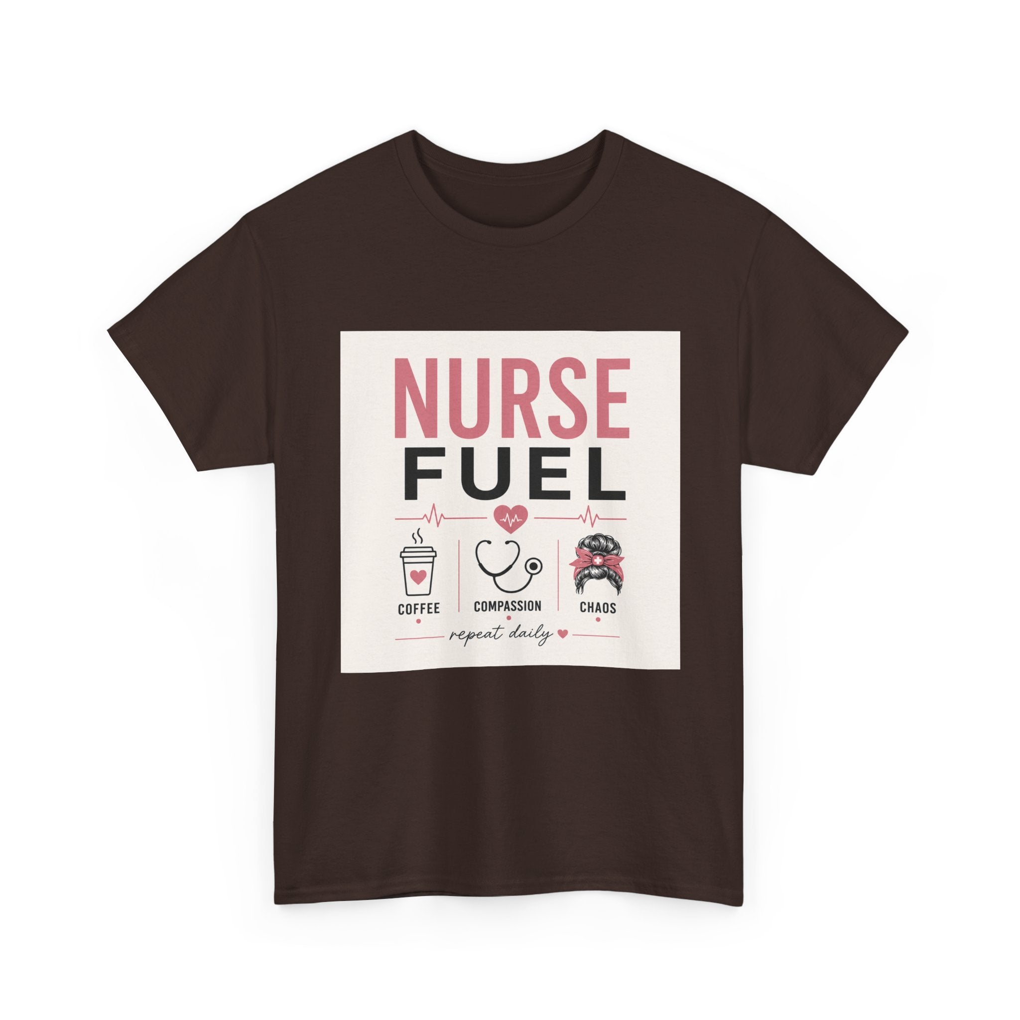 Nurse Fuel T-Shirt — Coffee, Stethoscope & Chaos Graphic Tee for Nurses