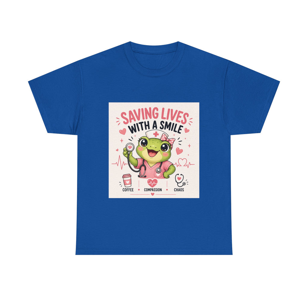 Saving Lives With a Smile Nurse T-Shirt — Cute Frog EMT Medical Tee