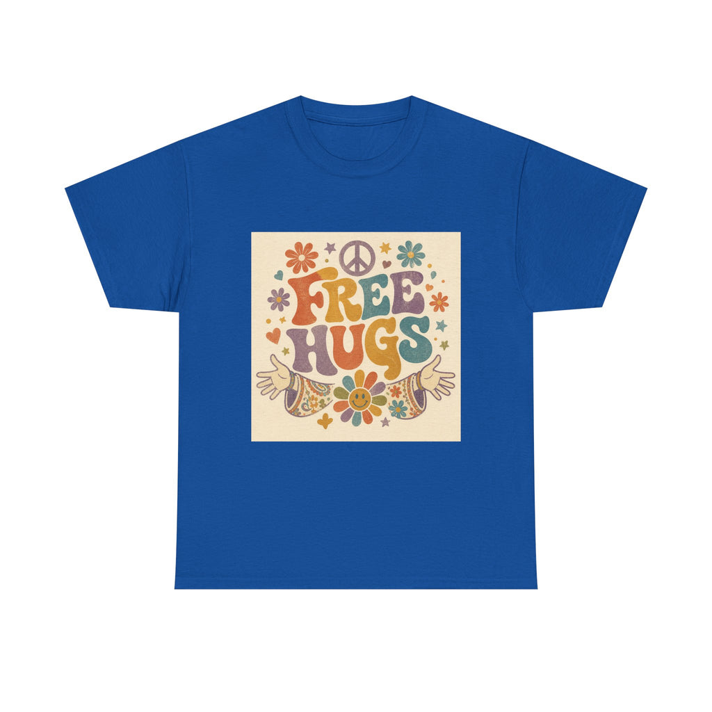 Free Hugs Tee — Retro 70s Floral Peace T-Shirt