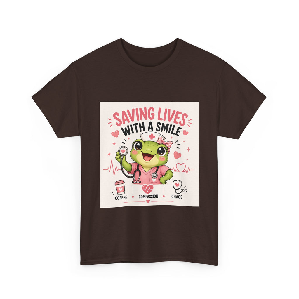 Saving Lives With a Smile Nurse T-Shirt — Cute Frog EMT Medical Tee