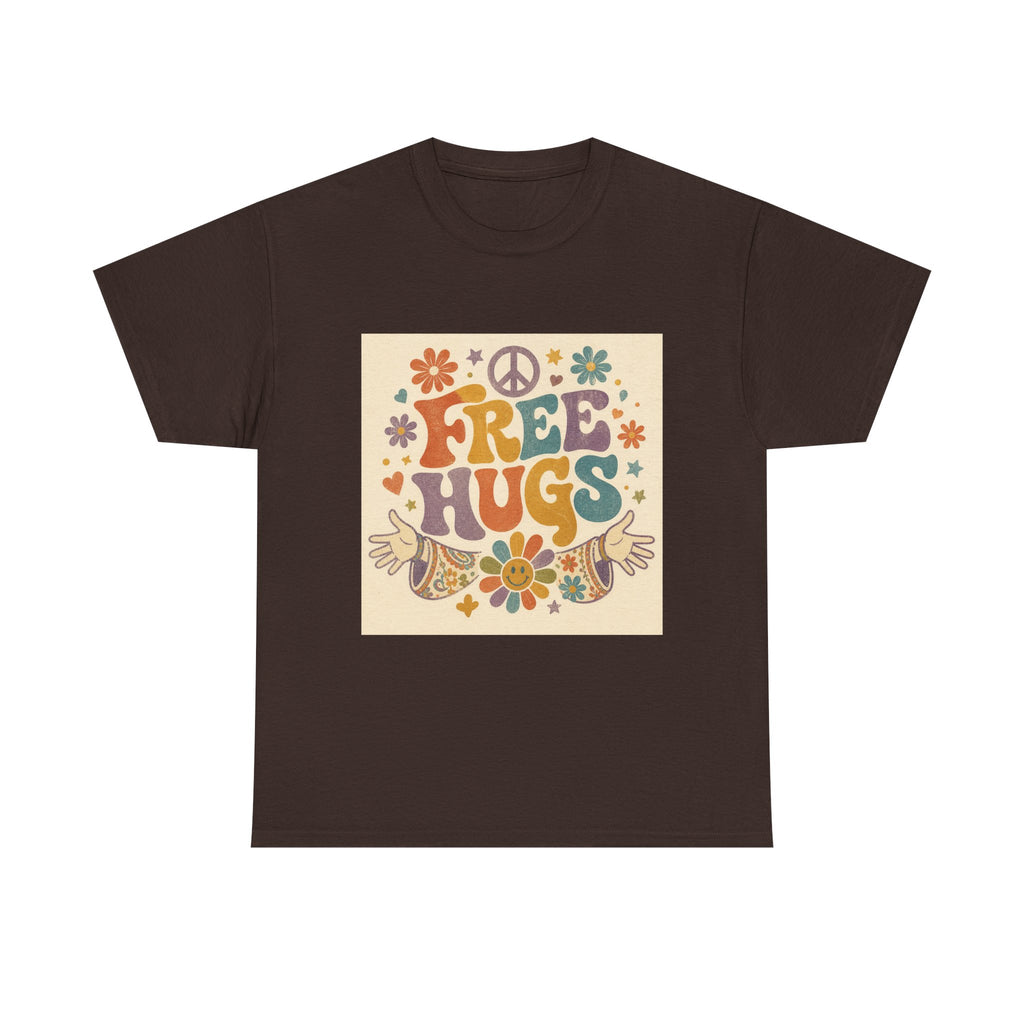 Free Hugs Tee — Retro 70s Floral Peace T-Shirt