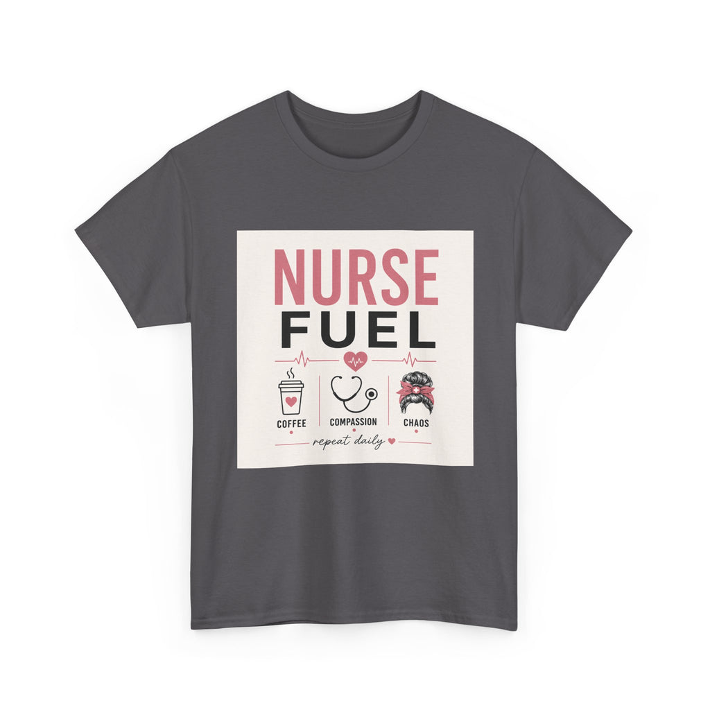 Nurse Fuel T-Shirt — Coffee, Stethoscope & Chaos Graphic Tee for Nurses