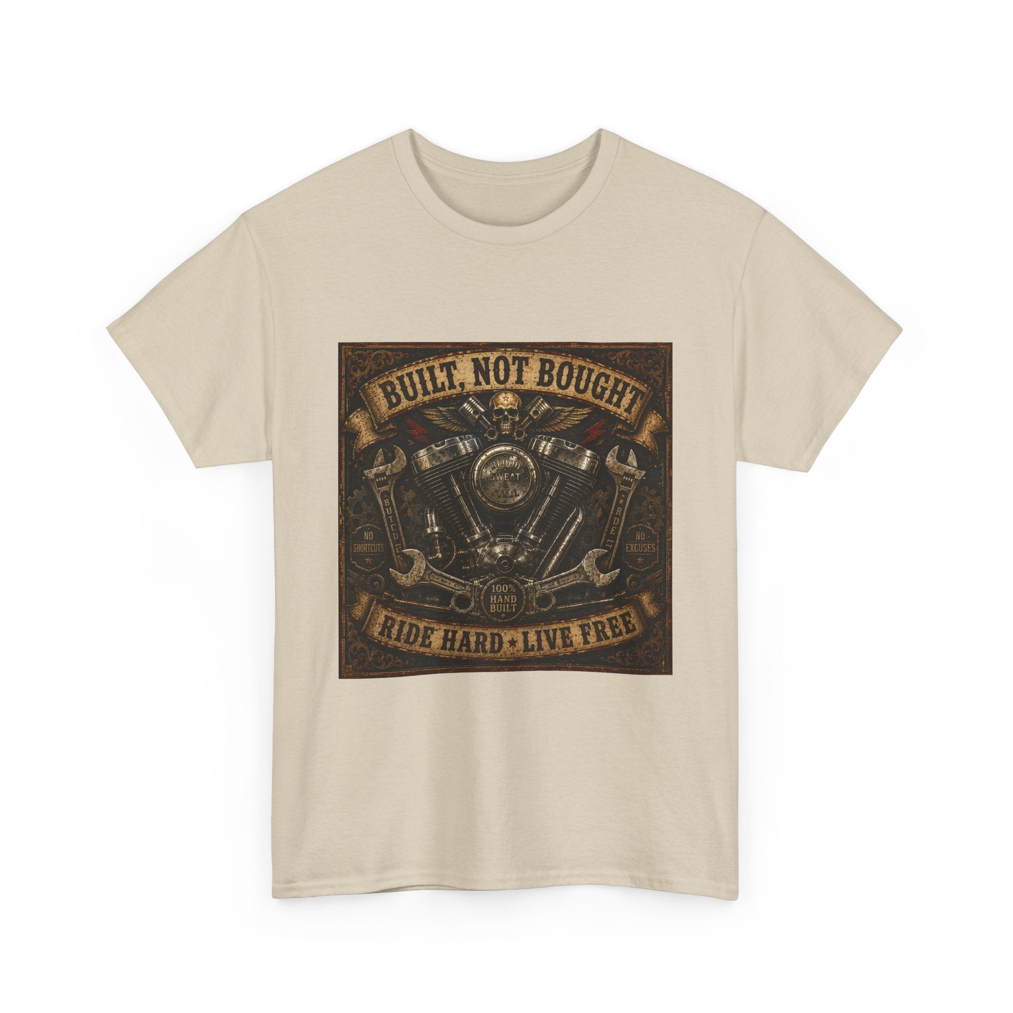 Built Not Bought Motorcycle Tee — Vintage 'Ride Hard, Live Free' Biker Shirt