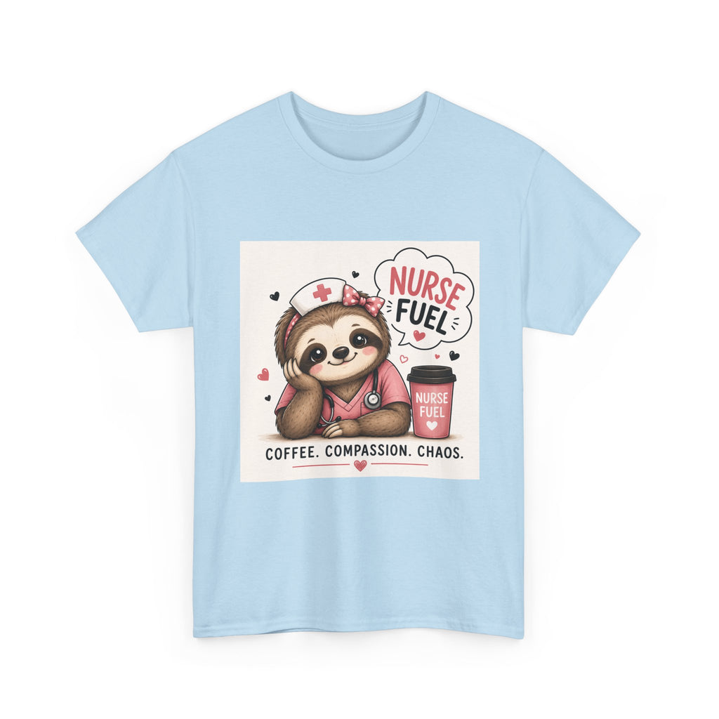 Nurse Fuel Sloth T‑Shirt — Coffee, Compassion, Chaos Cute Nursing Tee