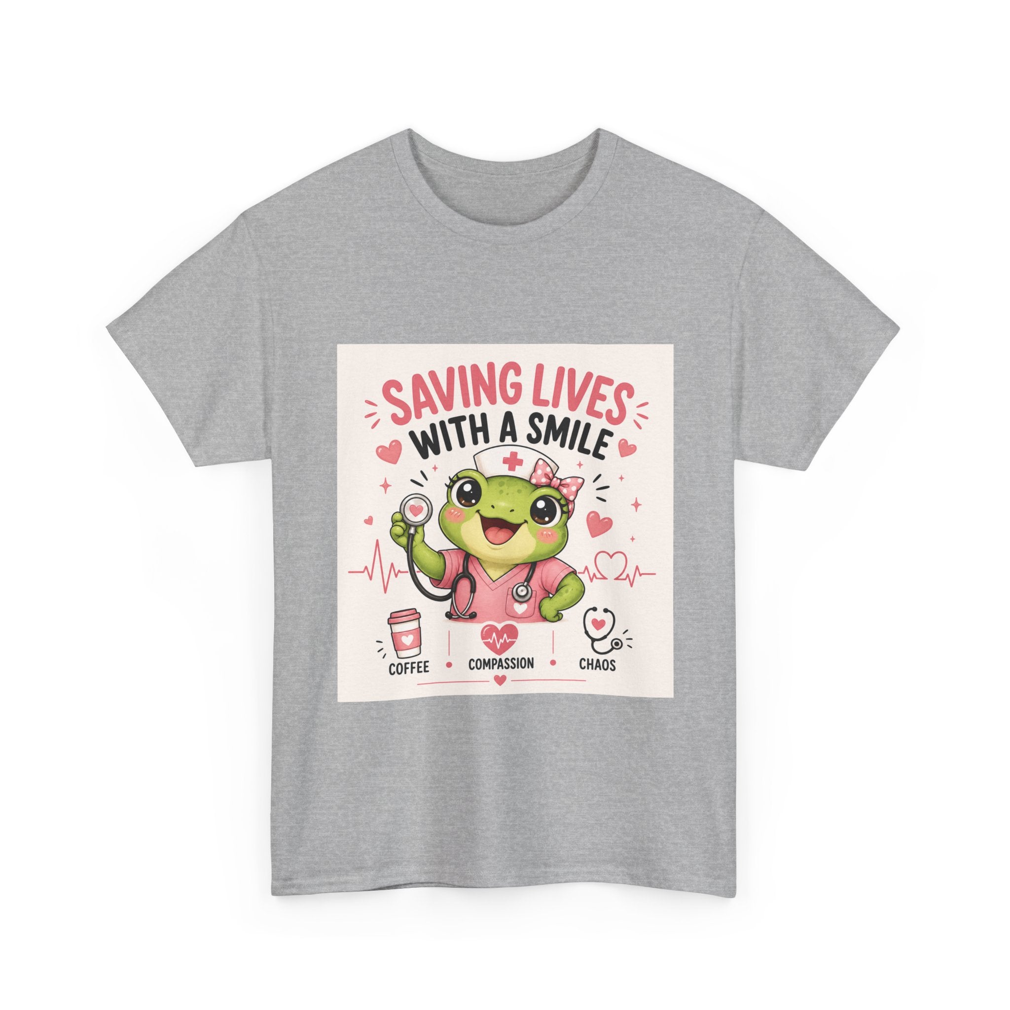 Saving Lives With a Smile Nurse T-Shirt — Cute Frog EMT Medical Tee