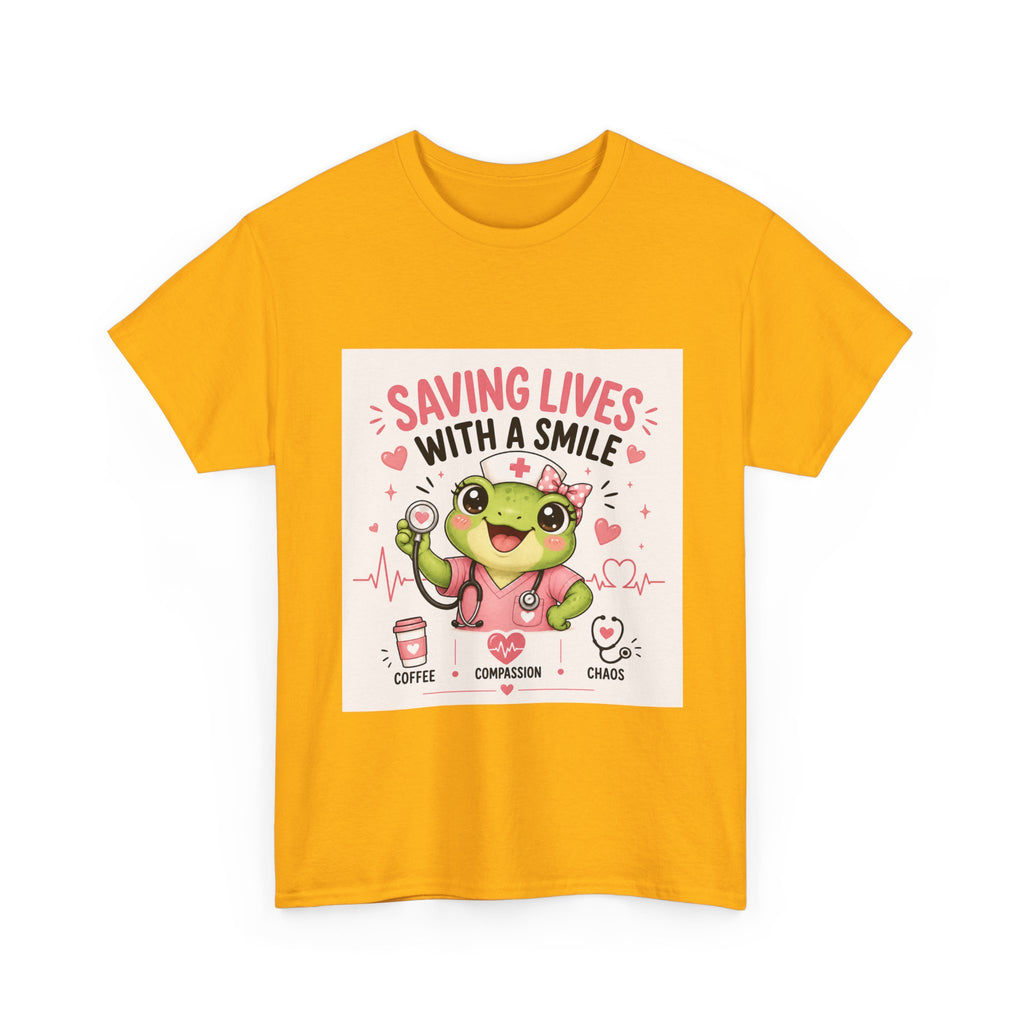 Saving Lives With a Smile Nurse T-Shirt — Cute Frog EMT Medical Tee