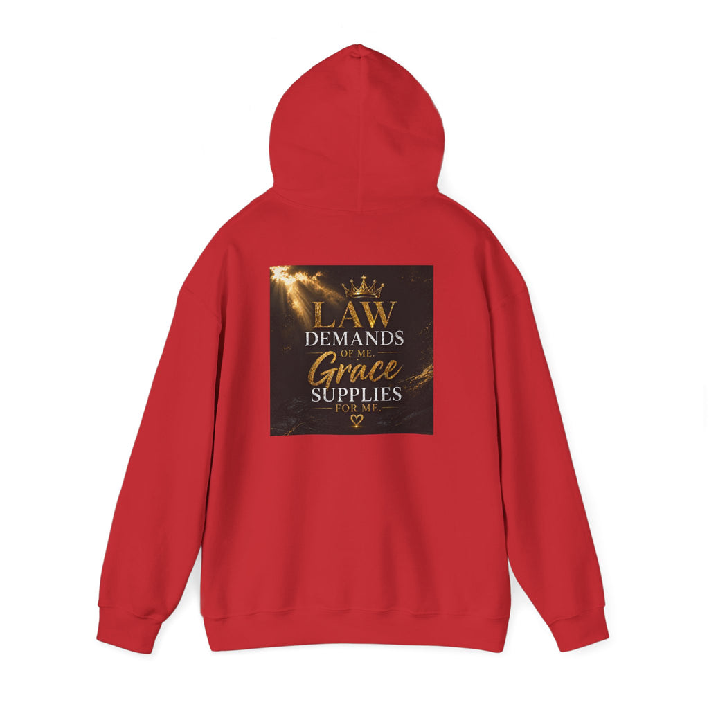 Hoodie — "Law Demands, Grace Supplies" Inspirational Christian Pullover