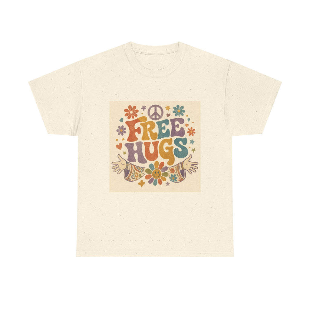 Free Hugs Tee — Retro 70s Floral Peace T-Shirt