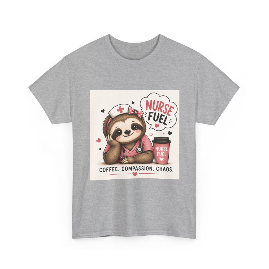 Nurse Fuel Sloth T‑Shirt — Coffee, Compassion, Chaos Cute Nursing Tee