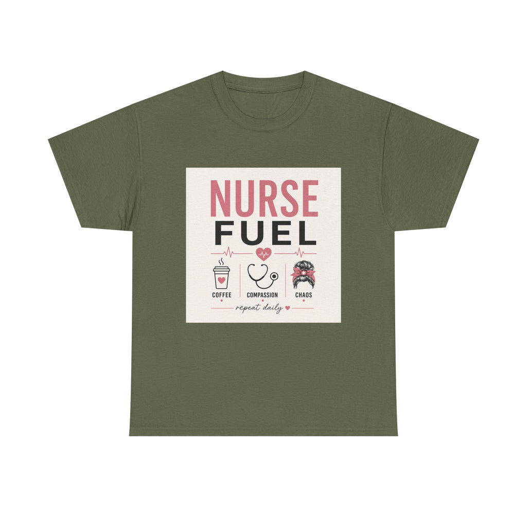 Nurse Fuel T-Shirt — Coffee, Stethoscope & Chaos Graphic Tee for Nurses