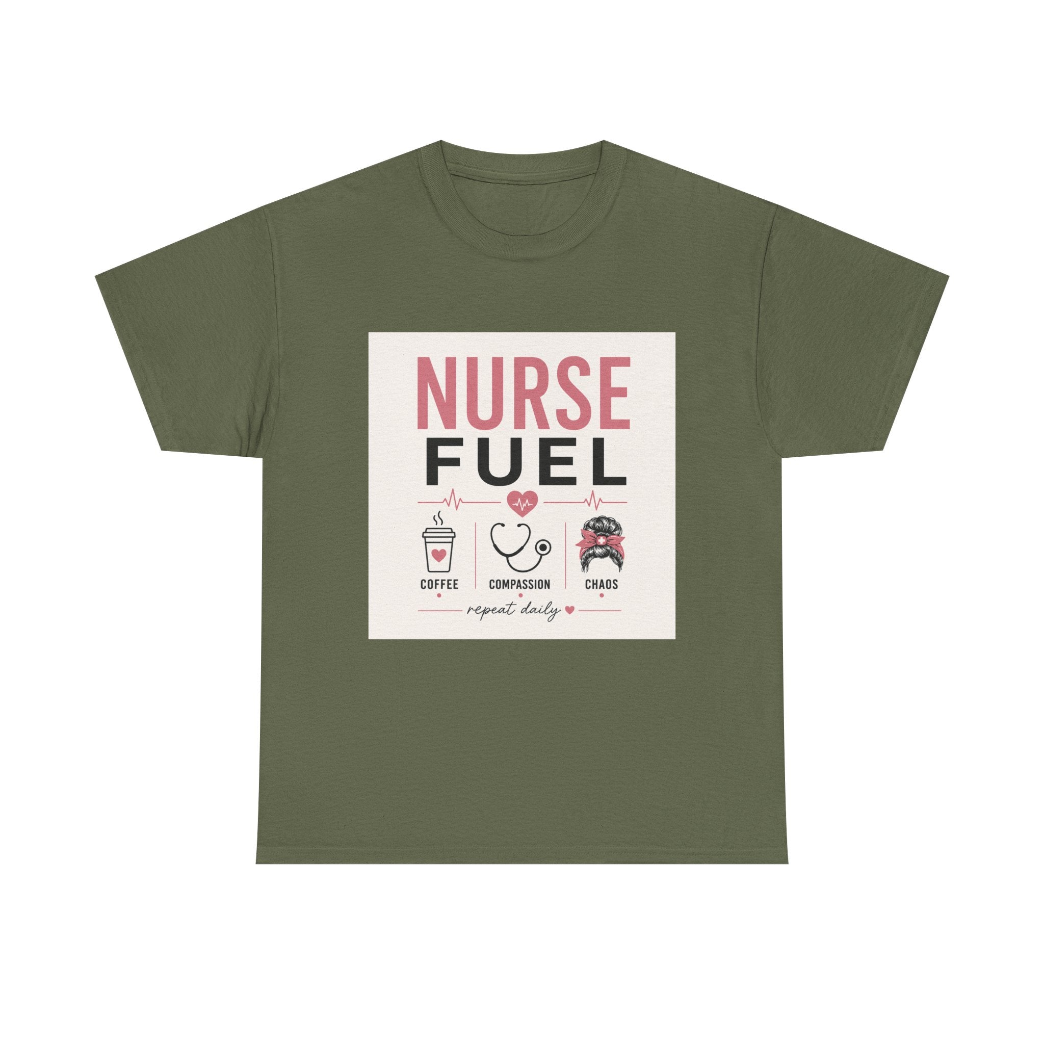 Nurse Fuel T-Shirt — Coffee, Stethoscope & Chaos Graphic Tee for Nurses