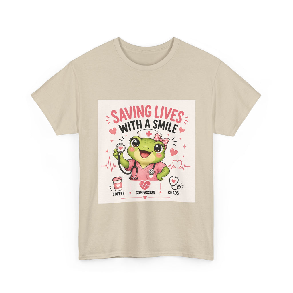 Saving Lives With a Smile Nurse T-Shirt — Cute Frog EMT Medical Tee