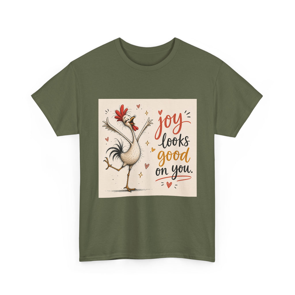 Joy Looks Good On You T‑Shirt — Cheerful Rooster Graphic Tee