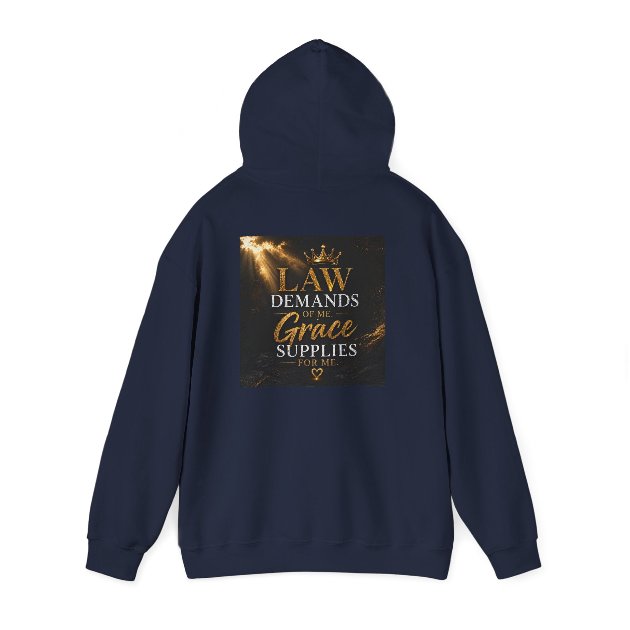 Hoodie — "Law Demands, Grace Supplies" Inspirational Christian Pullover