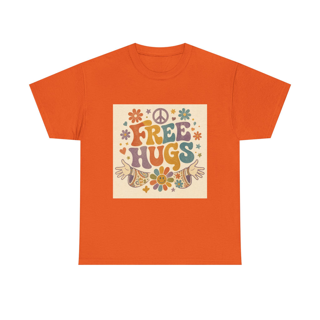 Free Hugs Tee — Retro 70s Floral Peace T-Shirt