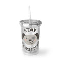 Stay Pawsitive Acrylic Tumbler – Cute Dog Reusable Cup with Straw