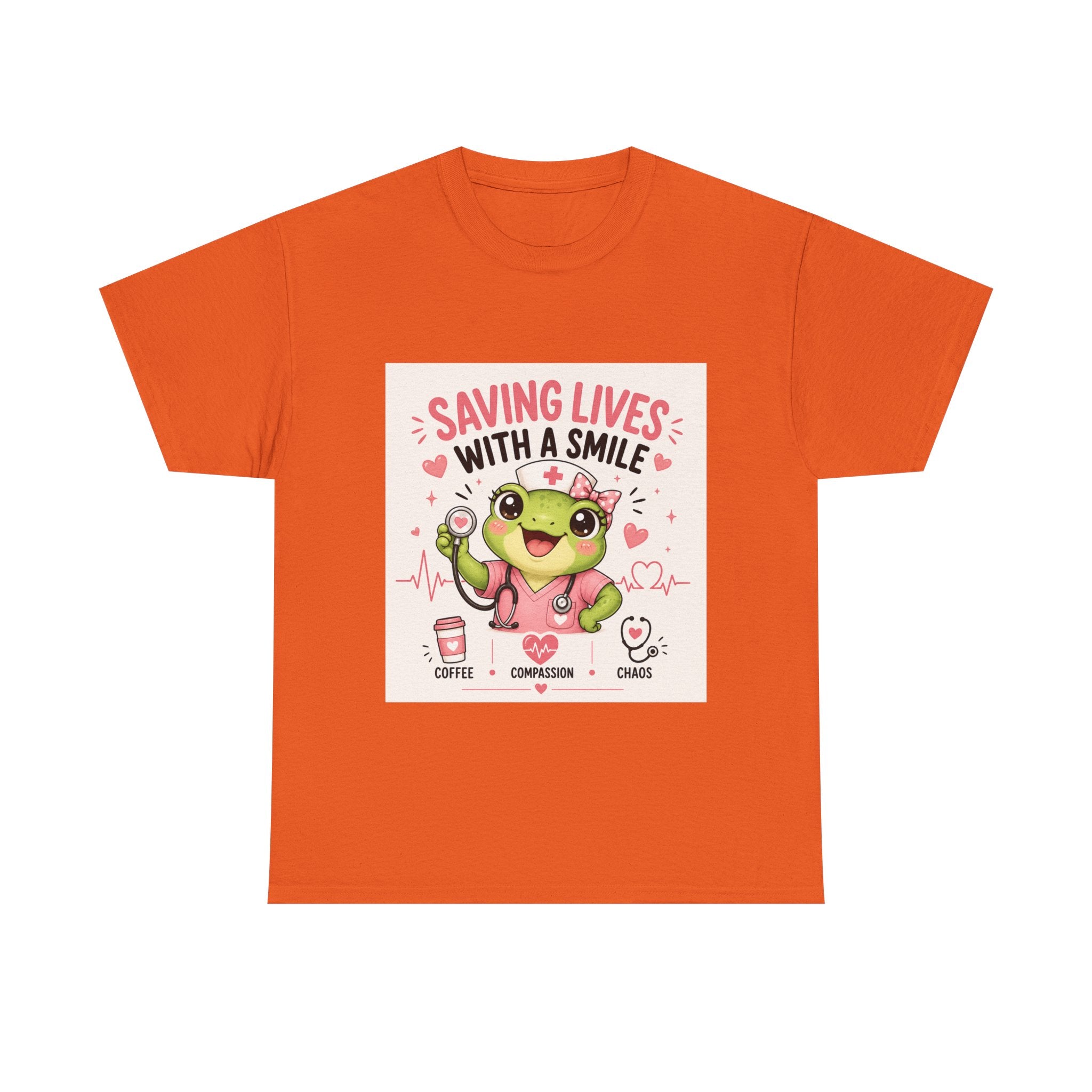 Saving Lives With a Smile Nurse T-Shirt — Cute Frog EMT Medical Tee