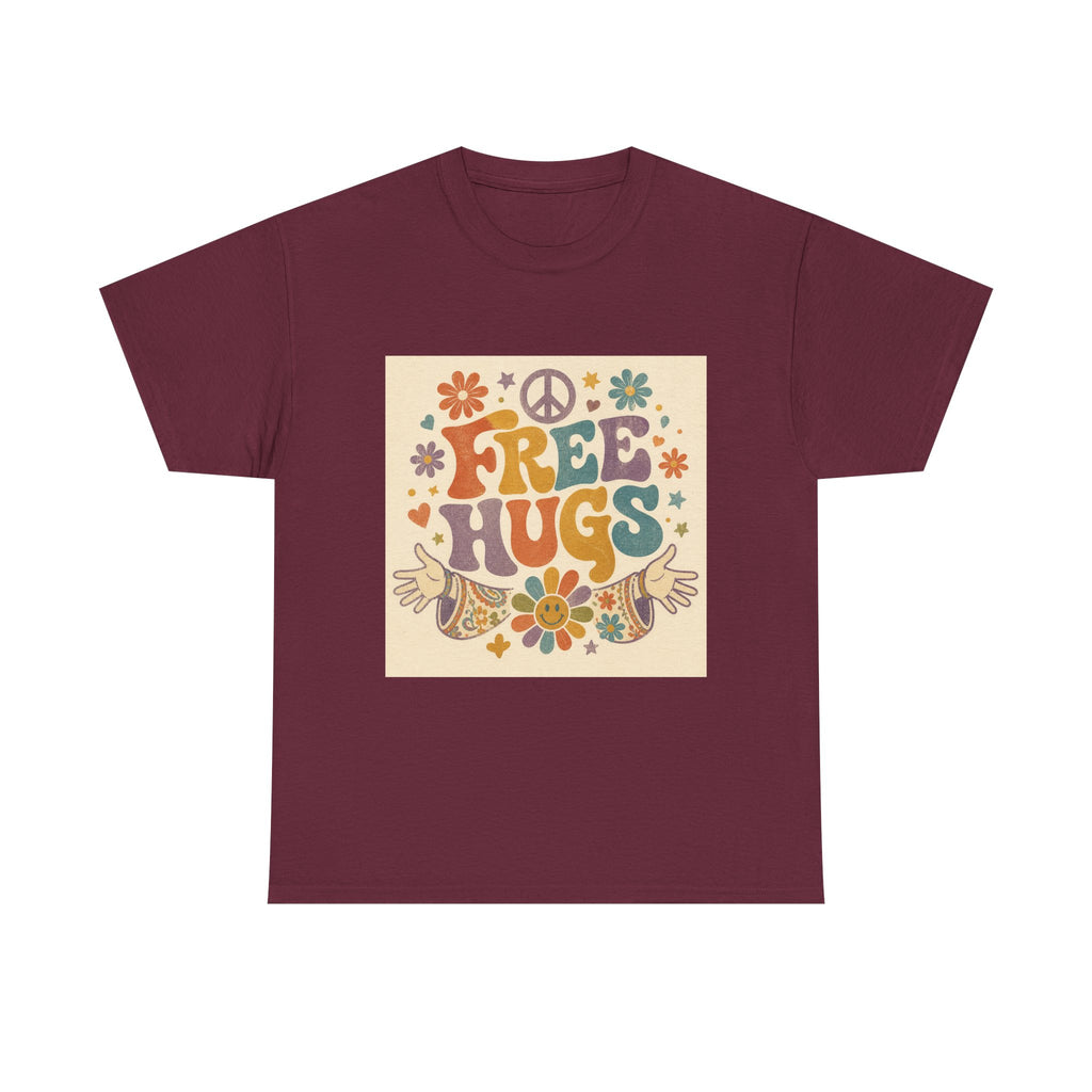 Free Hugs Tee — Retro 70s Floral Peace T-Shirt