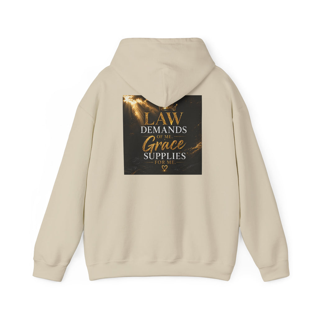 Hoodie — "Law Demands, Grace Supplies" Inspirational Christian Pullover